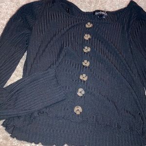 Black button ribbed long sleeve